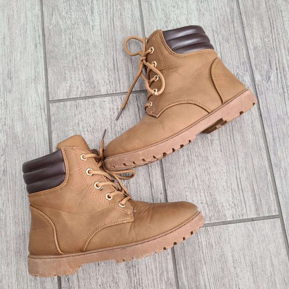 Rugged Bear Lace Up Ankle Boots Tan Brown Kids Size 13